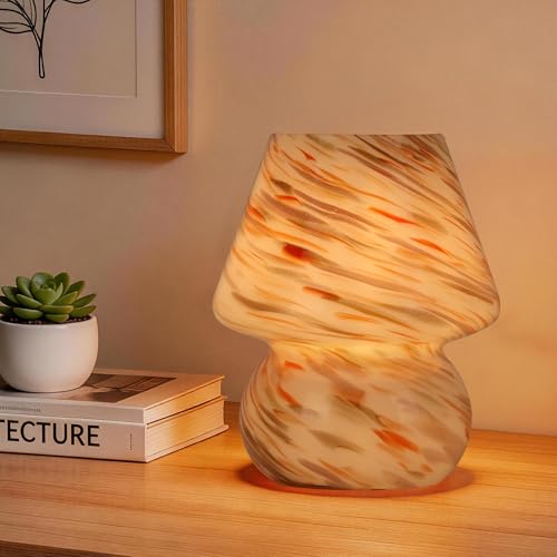 Mushroom Lamp, Dusty Rose & Burnt Orange Swirl Glass - color: Dusty Rose&Burnt Orange Swirl Glass
