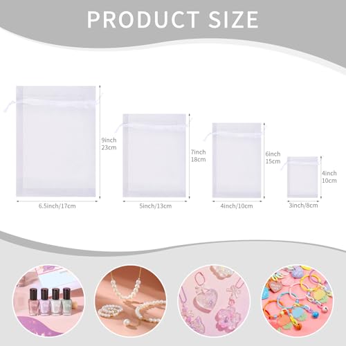 50PCS White Organza Bags 3x4, Small Mesh Gift Bags Drawstring Mini Sheer Pouches Cute Goodie Baggies for Jewelry Candy Treats Sachet Wedding Birthday Party Favors Halloween Gifts Wrapping - color: White