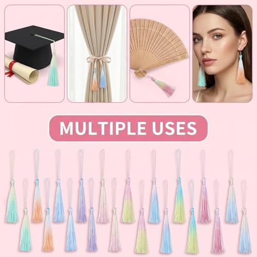 30 Pcs Tassels for Bookmarks, 5.12 in Silky Handmade Soft Flossy Bookmark Tassels with Cord Loop for Bookmarks DIY Crafts Keychain Jewelry Making (10 Colors)