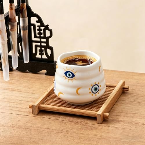 Ceramic Tea Cup Set, 5OZ Espresso Cups, Evil Eye, Set of 4 - color: Evil Eye