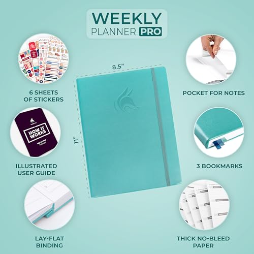Clever Fox Planner PRO, Undated Weekly Planner, 8.5x11 Aquamarine - color: Aquamarine (Undated), size: A4 (8.5" x 11") Standard Version