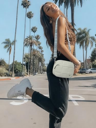 CLUCI Quilted Crossbody Bags for Women Lightweight Puffer Shoulder Bag Travel Purses with Wide Strap - color: Light Gray