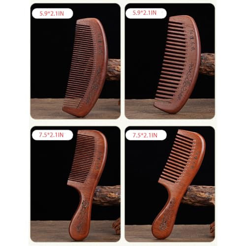 Wooden Hair Comb Set, Wide Tooth and Fine Tooth Detangling Combs, Brown, 2 Pack (One Size) - size: One Size