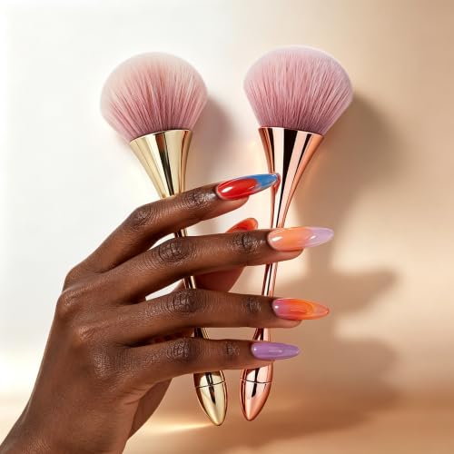 Nail Dust Brush 2 Pcs Set Nail Clearing Brushes Gold & Champagne Color - color: C-2pcs
