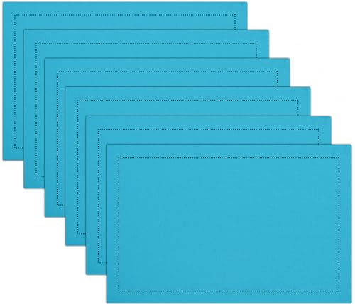 Ruvanti Placemats Set of 6, Linen Cotton Blend Place Mats, 13x19 – Blue - color: Blue