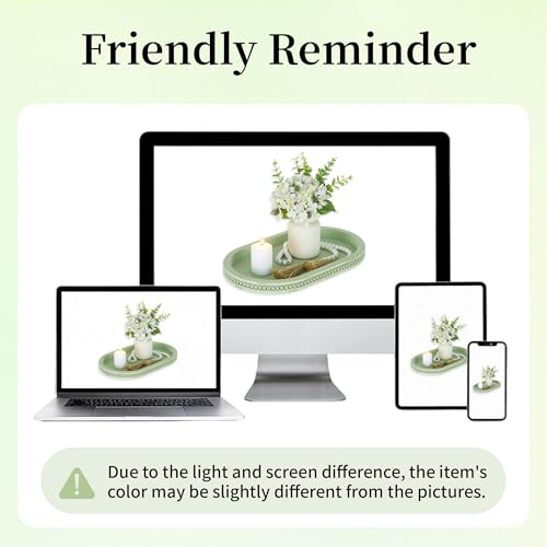 Hanobe 15" Sage Green Decorative Trays for Coffee Table Decor, Beaded Edge - color: Sage Green