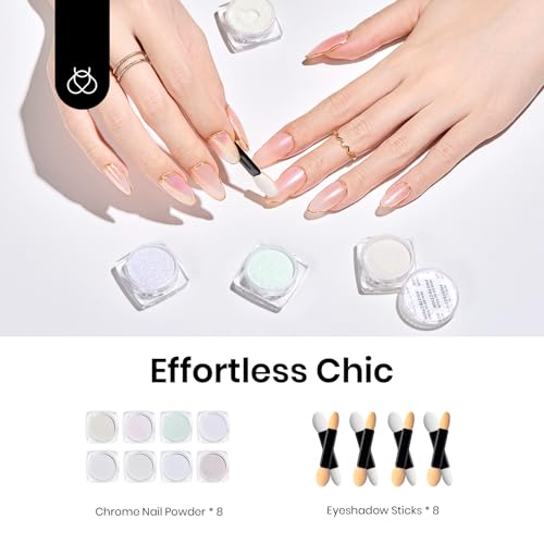 Beetles 8 Colors Chrome Nail Powder Mirror Effect Pearl White - color: Multicolor Aurora-8