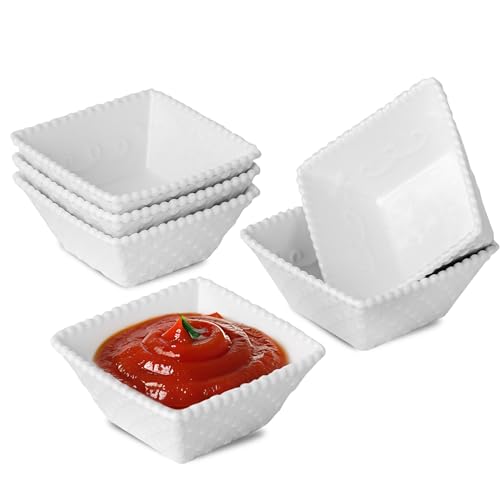 UIBFCWN 6 Pack Ceramic Dip Bowls Set, 2.3oz White Dipping Sauce Bowls/Dishes for Tomato Sauce, Pinch Bowls, Mini Appetizer Plates for Condiment - size: 2.3 oz Square-6 Pack