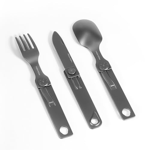 ROXON 3-in-1 Camping Utensils Set (Knife, Spoon, Fork) Titanium-Plated Grey - color: Titanium-Plated Grey