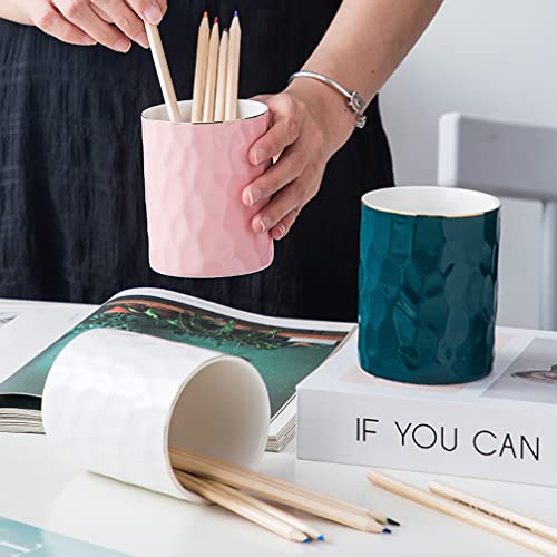 Ceramic Pen Holder Stand Cup Pencil Holder Organizer Makeup Brush Holders for Home Office Desk (Pink) - color: Pink