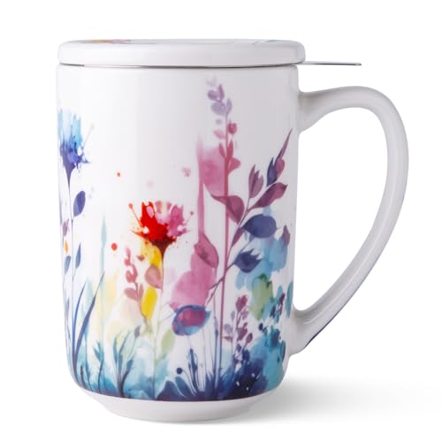 AmorArc Tea Cup With Infuser and Lid, 18oz Loose Leaf Tea Mug With Steeper - color: Sage