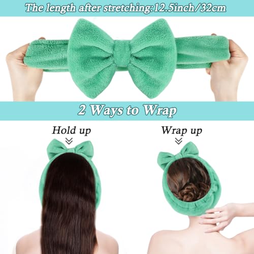 Shintop Face Wash Headband, Soft Women Spa Headwear with Bow - color: Pea Green