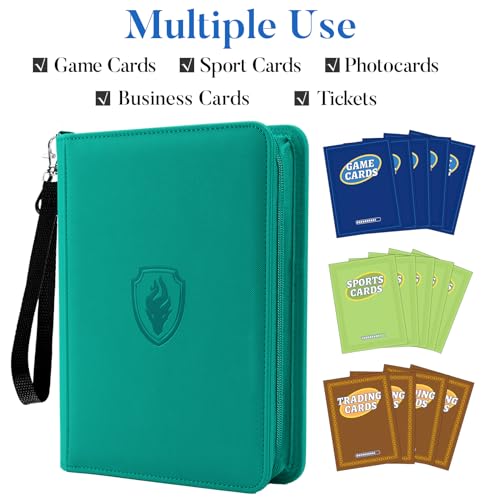 Fabmaker 4 Pocket Zip Card Binder, PU Trading Card Binder for 320 Cards - color: Turquoise, size: 4 Pocket - 10.2" x 7.5"