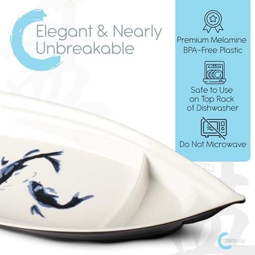 Sushi Boat Serving Tray - Set of 2 Elegant Serving Dishes - Nearly Unbreakable Melamine Plastic Plate - Top Dishwasher Safe