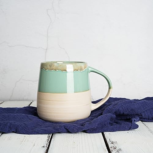 Bosmarlin Extra Large Ceramic Coffee Mug, 23 Oz, Dishwasher and Microwave Safe, Oversized Big Tea Cup, Reactive Glaze (Green) - color: Green