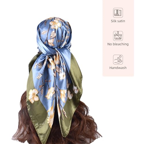 35 Inches Silk Head Scarf-Satin Hair Scarves Silk Bandana Scarf Headscarf for Women's Fashion Scarves - color: Butterfly Flowers