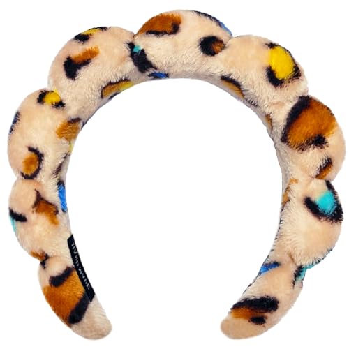 AOENJIE Spa Headbands for Washing Face or Makeup, Sponge Bubble Skincare Headbands, Puffy Terry Cloth Hairband for Women, Skin Care Makeup Headwear Hair Accessories for Girls (Leopard Brown) - color: Leopard Brown
