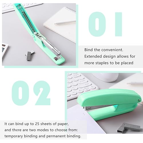 KAAKOW Green Desk Organizers and Accessories Office Supplies Set Stapler, Pen Holder, Phone Holder, Scissors, Pen, Ruler, 30 Paper Clips, 22 Binder Clip, 20 Tacks and 1000pcs Staples - color: Green