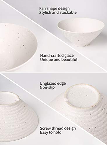 Kanwone Ceramic Japanese Ramen Bowl Set, Noodle Soup Bowls - 60 Ounce, with Matching Spoons and Chopsticks for Udon Soba Pho Asian Noodles, Set of 2, White - color: White, size: 9 Inch