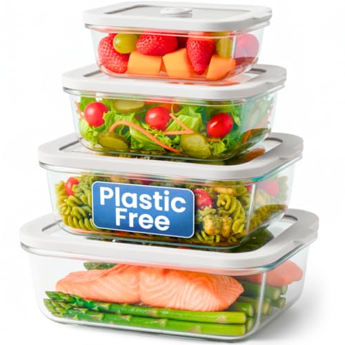 Ziruma Non-Toxic Glass Food Containers with Lids, 4-Pack, Multi-Size, Gray - color: Gray, size: Multi Size