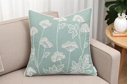 Rudransha Hand Embroidered Wildflower 20x20 Pillow Cover, Light Teal - color: Blooming-light Teal, size: 20" x 20" (Pack of 1)