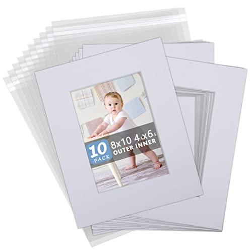 Somime 10Pack Acid-Free 8x10 White Mat Set for 5x7 Pictures with Bevel Cut - size: 8"x10" 10pack white complete set