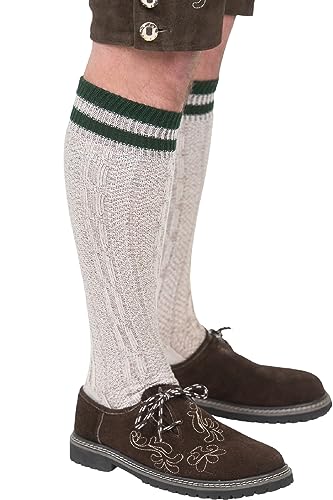 Dirndl Trachten Haus Men's Knee-High Lederhosen Socks, Cream/Green - size: XX-Large