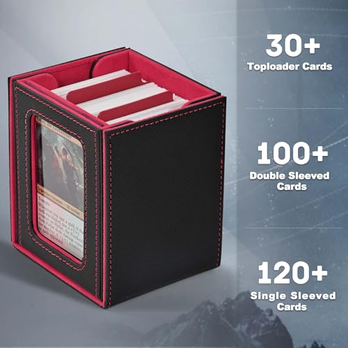 ZLCA MTG Deck Box with Commander Window Display, Trading Card Storage Box Holds 100 Double-Sleeved Cards Suitable for TCG/CCG/PTCG/EDH/Magic/Sport Cards (Black&Red) - color: A1-Black& Red, size: B-Vertical-Commander