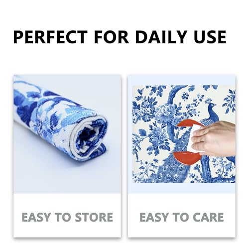 Blue and White Porcelain Peacock Table Placemats Set of 4 Place Mats Linen Wipeable Placemats Waterproof Rectangle Table Mat for Kitchen Dining Dinner 18 X 12 Inch - color: Blue and White Porcelain Peacock