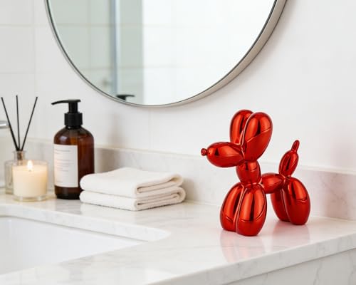4 Inch Shiny Red Balloon Dog Sculpture - color: Shiny Red