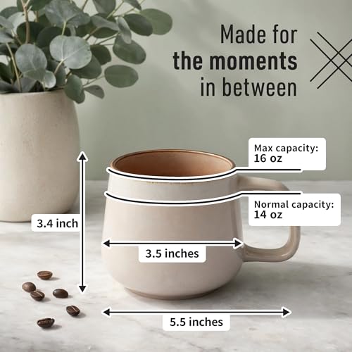 Ava Nord Large Stoneware Ceramic Coffee Mugs Set of 4-16 oz - Rose Sand - color: Rose Sand, size: 16 Oz