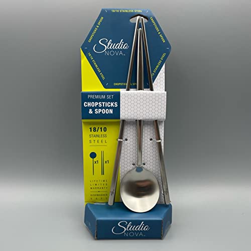 Studio Nova Premium 18/10 Stainless Steel Chopsticks & Spoon Set - size: 1-Pair Set with Spoon