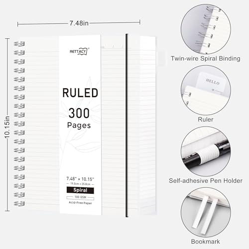 RETTACY Spiral College Ruled Notebook, 300 Pages, B5 Medium (7.4" x 10") - color: Transparent, size: 7.4" x 10"