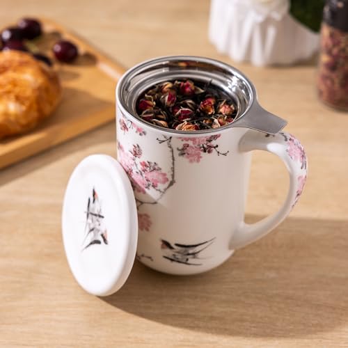 AmorArc Tea Cup With Infuser and Lid, 18oz Loose Leaf Tea Mug With Steeper - color: Peach Blossom