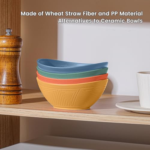 10 OZ Wheat Straw Bowls Set of 4 - Unbreakable Snack Bowls (Multi) - color: Multicolor, size: 10 Oz