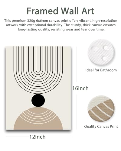 HesenDot Abstract Geometric Wall Art Set of 3, 30x40CM Minimalist Line Framed Canvas Prints, Boho Modern Neutral Beige Black Shapes Wall Decor for Living Room Bedroom Bathroom Office Home - color: Boho Line Wall Art-Framed, size: 16"L x 12"W