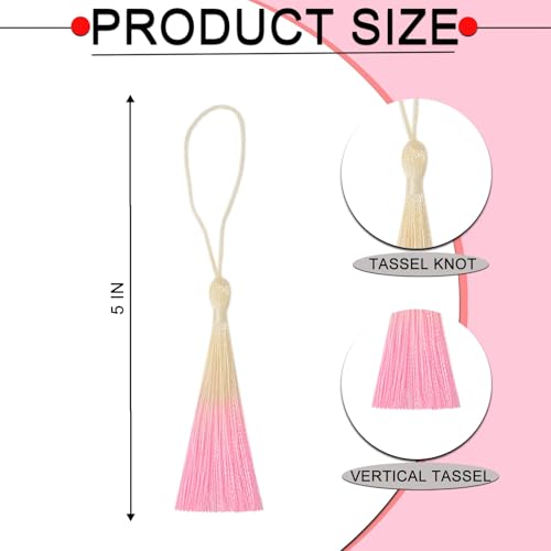 50Pcs 5 Inch Bulk Bookmark Tassel Kit for Graduation, Keychain(Beige Pink) - color: Beige&pink