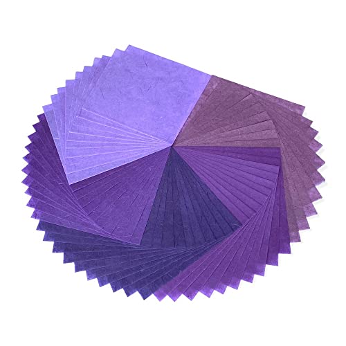 Natural Fiber Mulberry Paper Sheets 6 x 6 Inches, 50 PCS Handmade Craft Paper for Origami, Scrapbooking, Card Making, DIY Decoration, Mixed Media Art (Purple Tone, 6x6 Inch) - color: Lavender Tone, size: 6 x 6 inches