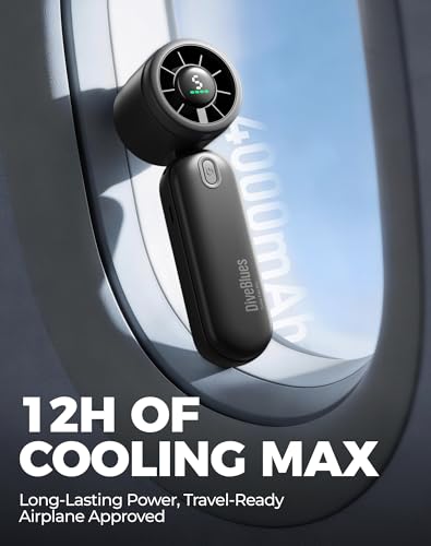 Diveblues Mini Portable Handheld Turbo Fan 27ft/s, 4000mAh Battery - color: Midnight Black