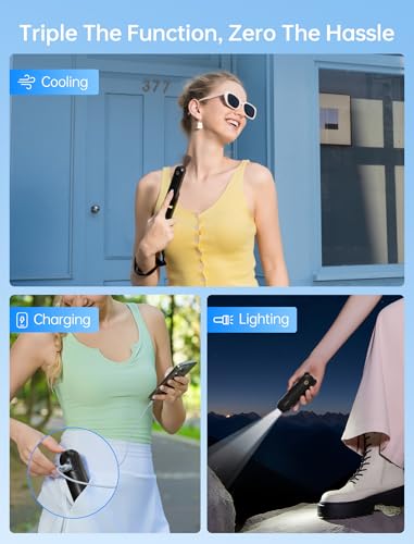 JISULIFE 3 IN 1 Portable Fan with Power Bank & Flashlight Featured - color: Black