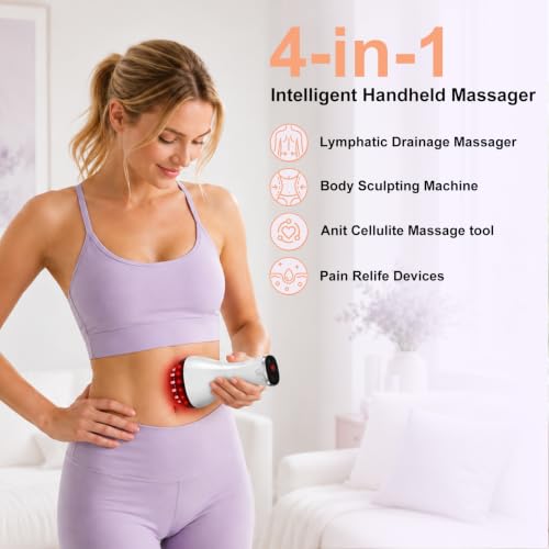 Lymphatic Drainage Massager & Anti Cellulite Massage Tool,Fascia Blaster for Reduce Stretch Marks for Legs, Arms & Belly,Body Sculpting Machine with Microcurrent & Red-Light & Heat & Vibration
