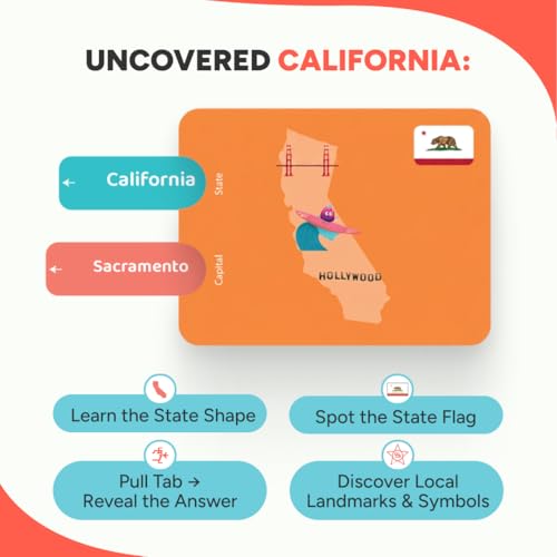 Kidrox Flashcards: Learn the 50 U.S. States – Pull-Tab Geography Game for Kids Ages 6+ | State Maps, Flags & Capitals | Includes U.S. Map Poster - color: Learn the Us States