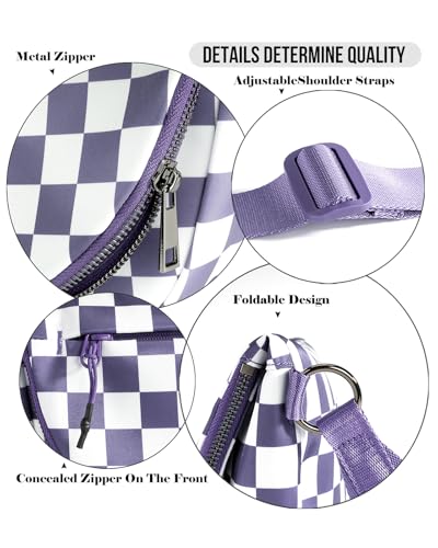 Crescent Bag for Women,Medium Nylon Crescent Bag Single Shoulder Bag - color: Crossbody bag- Cloud Purple Checkered