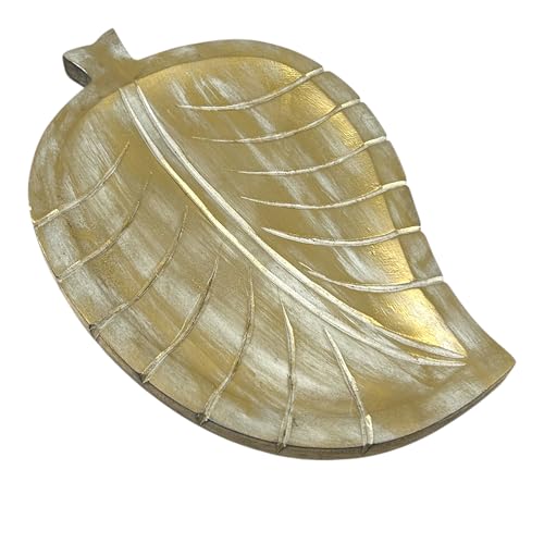 Serving Bowl for Home, Kitchen, Fruits, Salads, Chips, Dip/Multipurpose/Hand Made/Natural Mango Wood/Natural Wood (Golden Leaf) - style: Golden Leaf