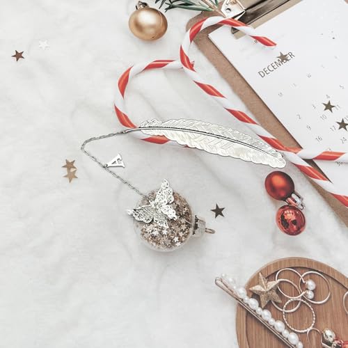 Initial Letter and Butterfly Charm Metal Feather Bookmark (Silver-A) - style: Silver-A