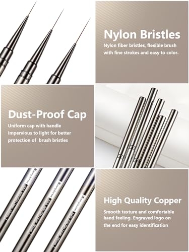 Nail Liner Brush, Fine Line Nail art Brushes 5/9/15/20/25mm Thin Line Nail Brushes Detail Drawing, Liner Brush for Nails Gel with PP Storage Box - color: Camouflage