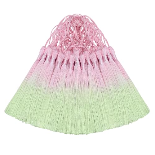 50Pcs 5 Inch Bulk Bookmark Tassel Kit for Graduation, Keychain(Pink Green) - color: Pink&green