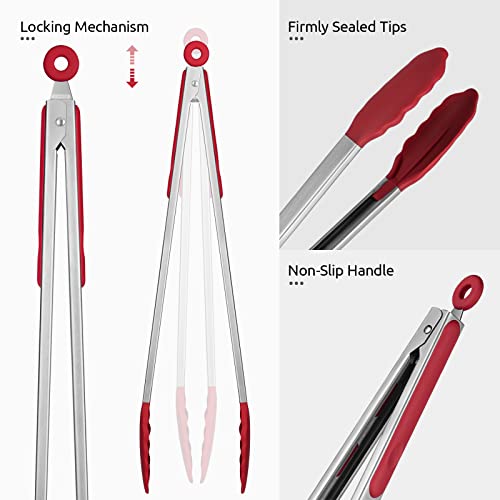 U-Taste Kitchen Tong for Cooking, 600ºF Heat-Resistant Silicone, 16in/Red - color: Red, size: 16 inch