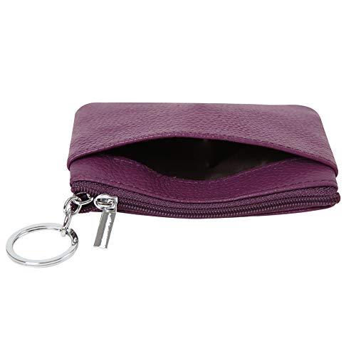 Women Genuine Leather Coin Purse Keychain Change Purse - color: Purple