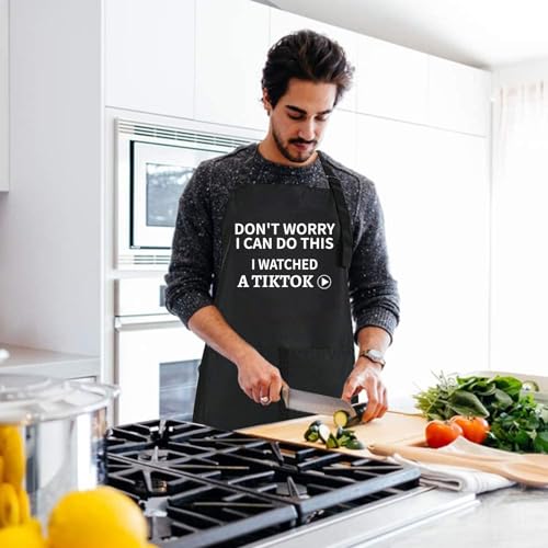 Rosoz Funny BBQ Black Chef Aprons for Men Adjustable Kitchen Cooking Aprons - color: Don't Worry,a Totikk